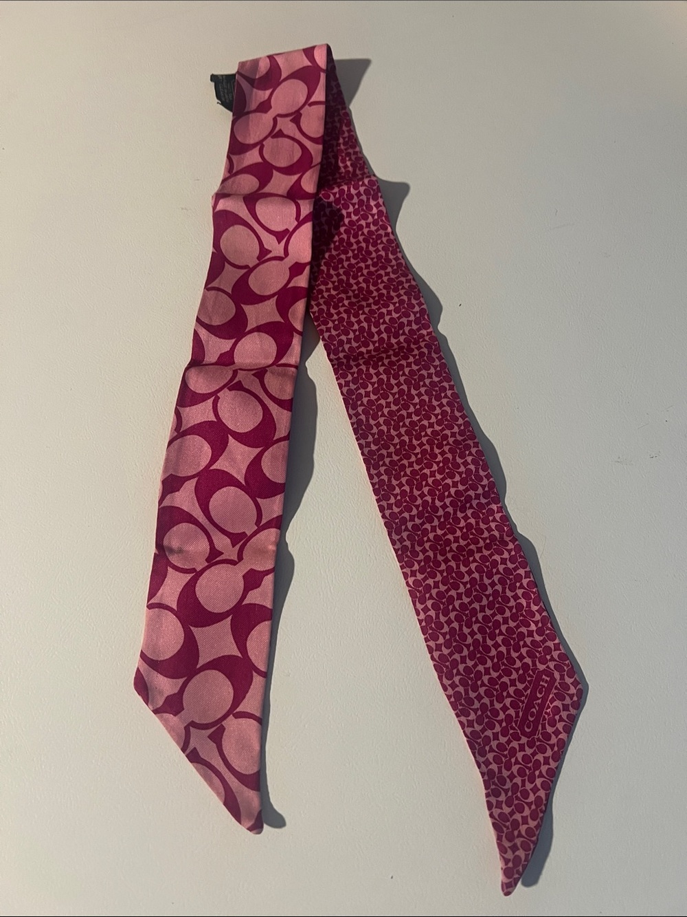 Coach Pink Patterned Silk Twilly Scarf